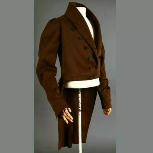 New Brown Historical British Men's Military Wool Regency Tailcoat Quick Shipping