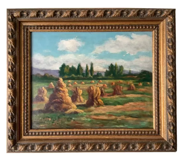 French Impressionism Landscape Haystacks in a Blue Sky Oil painting