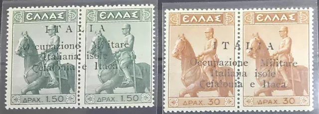 Greece Italy Ionian Islands 1941 2 pairs with overprint CEFALONIA RARE MH* OG VF
