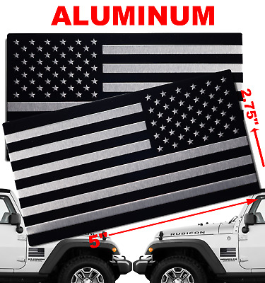 3D Metal MIRRORED US American Flag Sticker Decal Emblems SET (5" x 2.75")