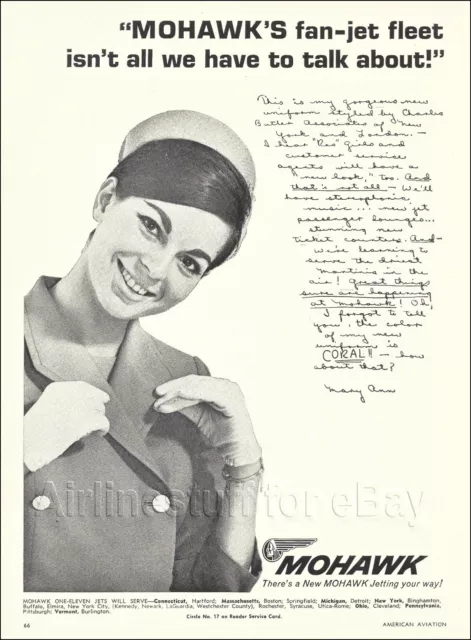 1965 MOHAWK Airlines STEWARDESS MaryAnne ad airways advert UTICA-ROME, New York