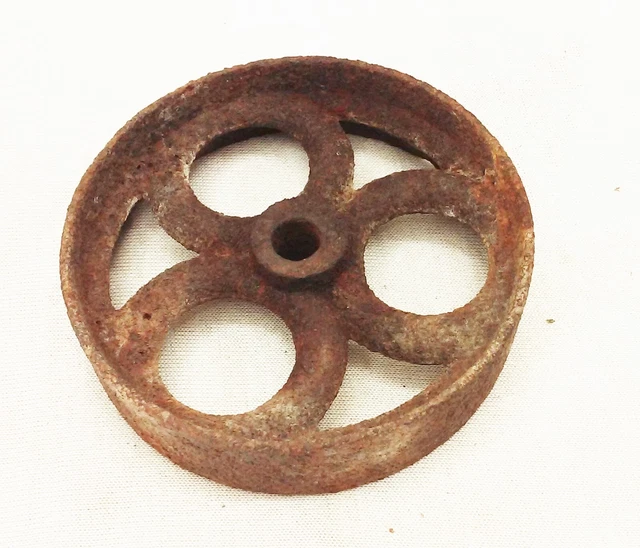Vtg antique cast iron factory farm cart wagon dolly spoke wheel 4 7/8" steampunk