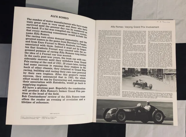 Alfa Romeo Kimberleys Grand Prix Team Guide No 8 Book 1983 De Cesaris Baldi 183 2
