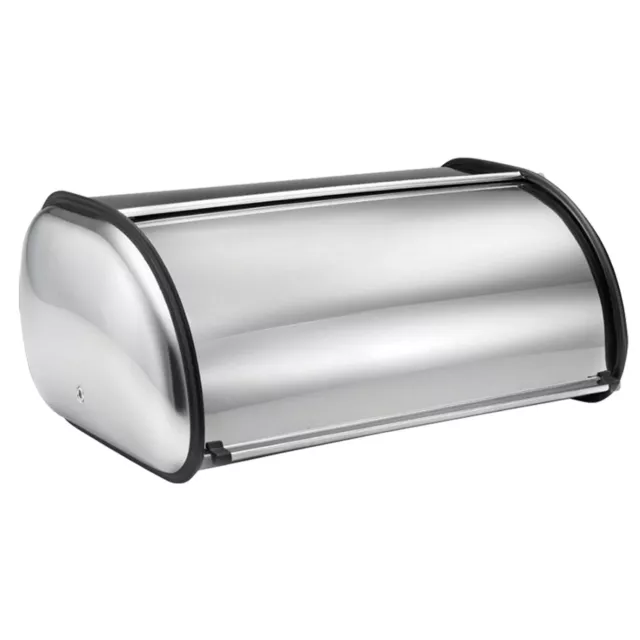 Silver Roll Top Bread Bin Stainless Steel Kitchen Loaf Storage Food Box