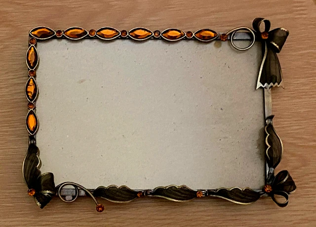 Vintage Ornate Amber Bejeweled Metal Picture Frame 4 X 6"