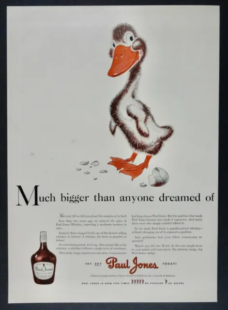 Vintage Ad 1941 Paul Jones Whiskey Large Duckling Hatched Egg