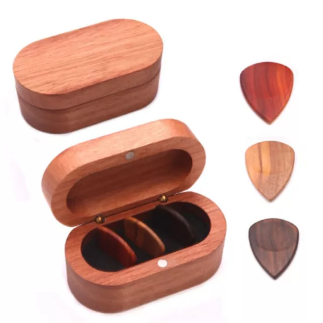 Gift Holder with 3 Wood Picks Plectrum Casket Wooden Box Guitar Picks Case