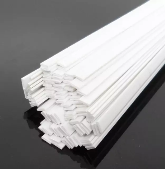 10 Barre Piatte Rettangolari in Plastica ABS Stirene, 1x4mm 9,8" bianche