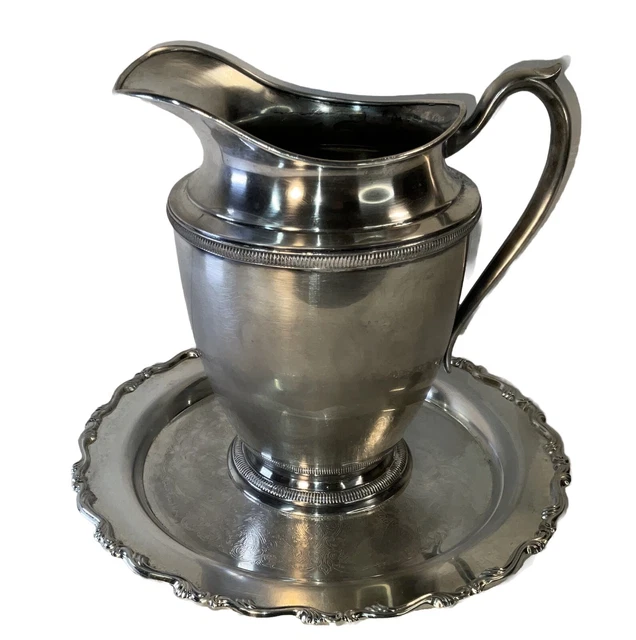 Vintage Oneida Silver Platter and Pitcher Set With Original Platter Box