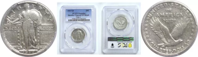 1917-D Type I 25C Standing Liberty Silver Quarter PCGS VF Detail