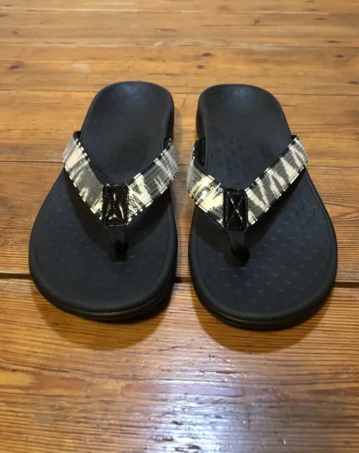 Vionic Tide II Womens 10 US Black-White Toe Post Stylish Flip Flop Flats