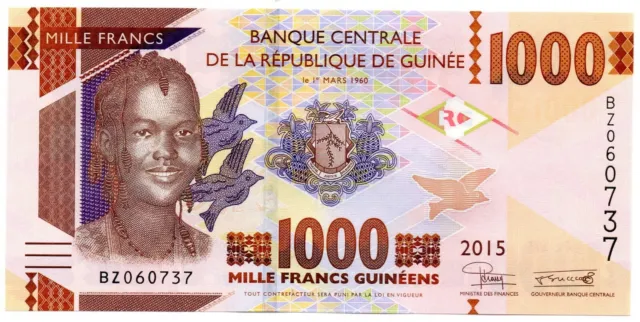 GUINEA 1000 Francs 2015 P48 UNC Banknote