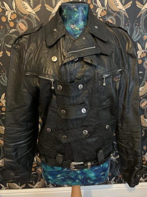 Giacca Unisex LA ROCKA DE LONDRES Vintage Punk in Pelle RARA Taglia Piccola