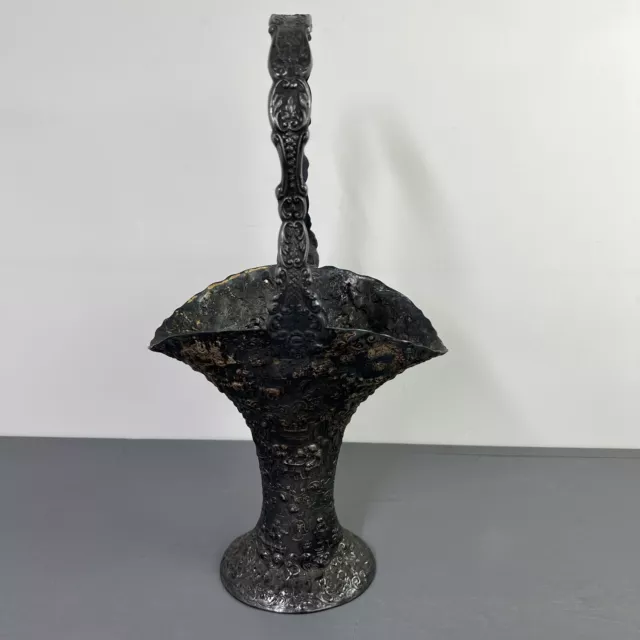 Antique Wedding Basket Victorian Art Nouveau Silverplate Vase Marked 3737 17”