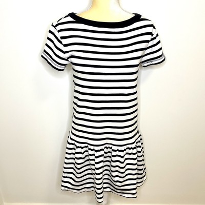 KATE SPADE Striped Drop Waist Dress Mini Short Sleeve Knit Cotton Boat Neck XS