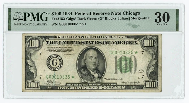 FR #2152Gdgs* $100 1934 Federal Reserve Note Chicago VF30 PMG 946782-27