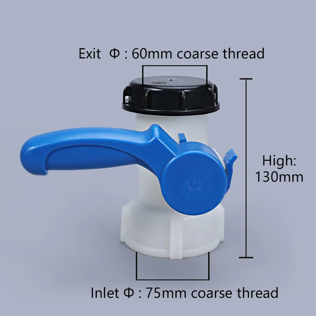 DN50 BUTTERFLY VALVE 1000L IBC Tank Connector Exit 60mm Intet 75mm ...