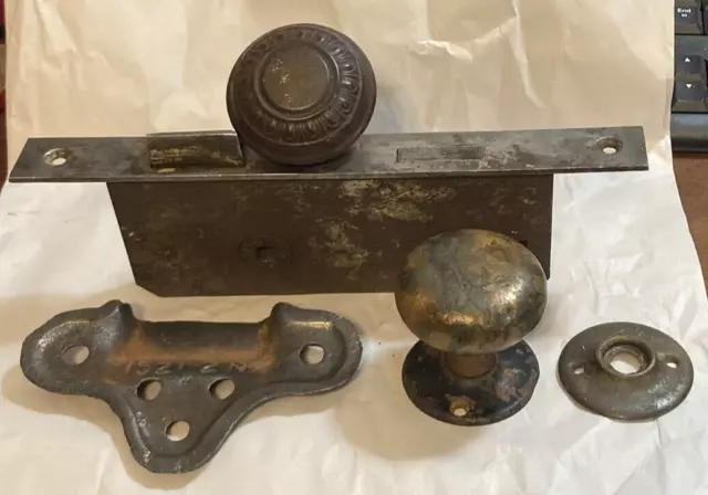 Antique Barn Door  Mortise Lock, Escutcheons, Strike Pl Handles Stl/Cast brass