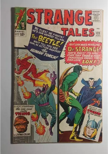 Strange Tales #123 Aug 1964 First Beetle Thor Loki X-Over Doctor Strange G/Vg