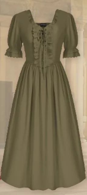 Scarlet Darkness Renaissance Midi Lace Up Dress Cottagecore Victorian UK18 Green