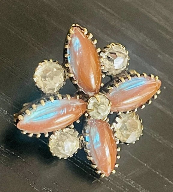 BROCHE ANCIENNE RARE En Saphiret Et Métal Doré Or - Motif Fleurs Marguerite - Époque ~1900