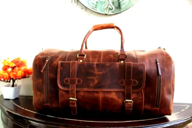 Genuine Leather Travel Duffel Bag Weekend Luggage Buffalo Leather Duffle Bag