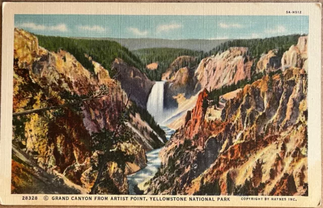 Yellowstone Grand Canyon from Artist Point Haynes Vintage Wyoming Postcard c1930