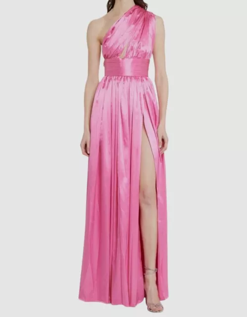 $780 Bronx & Banco Women Pink Aphrodite Ruched One-Shoulder Cutout Gown Dress M