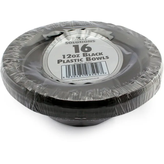 32 x 12oz Black Round Plastic Bowls 15cm  Party Event BBQ Reusable