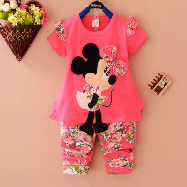 Adorable Baby Girls ~ Minnie Mouse ~ Cotton Apricot 2 Piece Floral Outfit Set