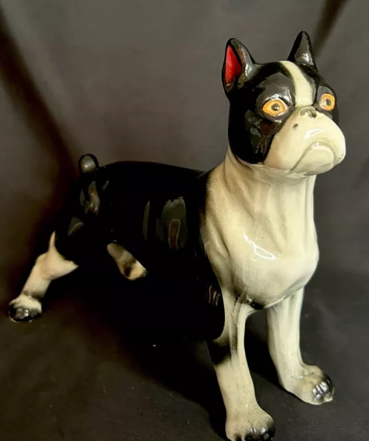 Porcelain Ceramic HAND PAINTED BOSTON TERRIER 9”Wx7.5”T Beautiful!