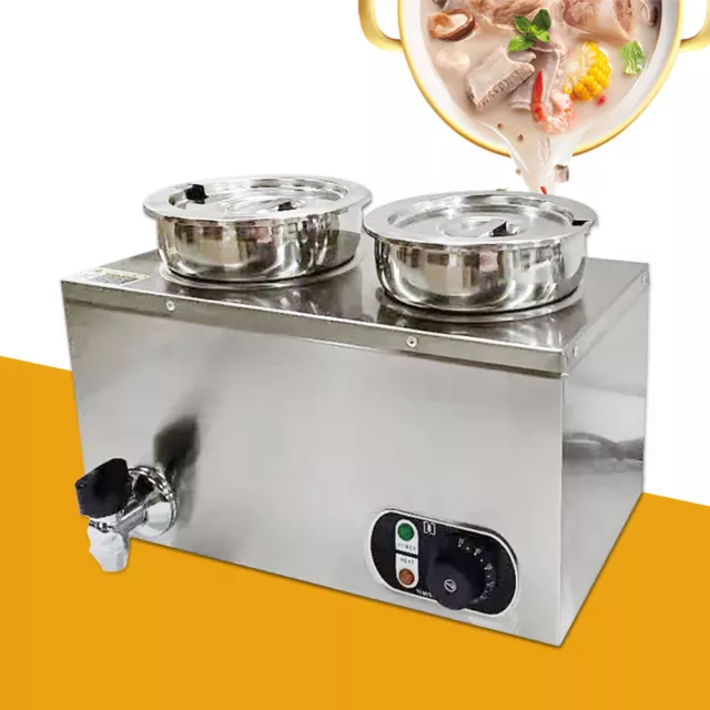 Edelstahl Suppenstation Speisenwärmer 2 Behälter Buffet Wasserbad Warmhalter DE