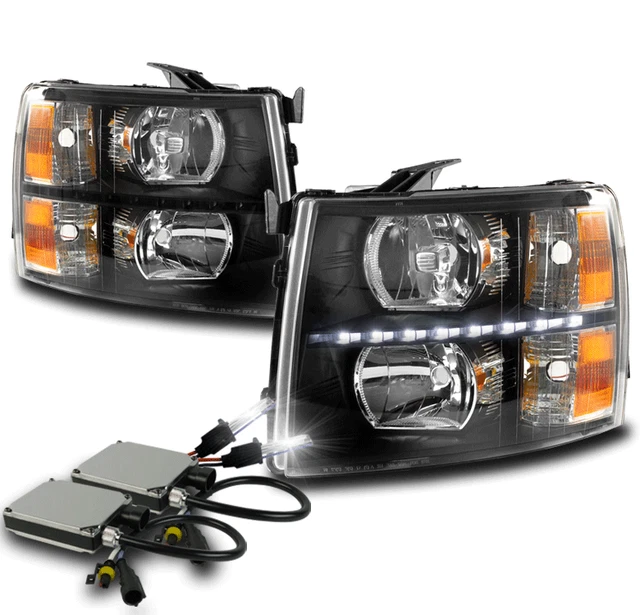 2007-2013 CHEVY SILVERADO Hd Truck Black Drl Led Headlight Lamp+6K