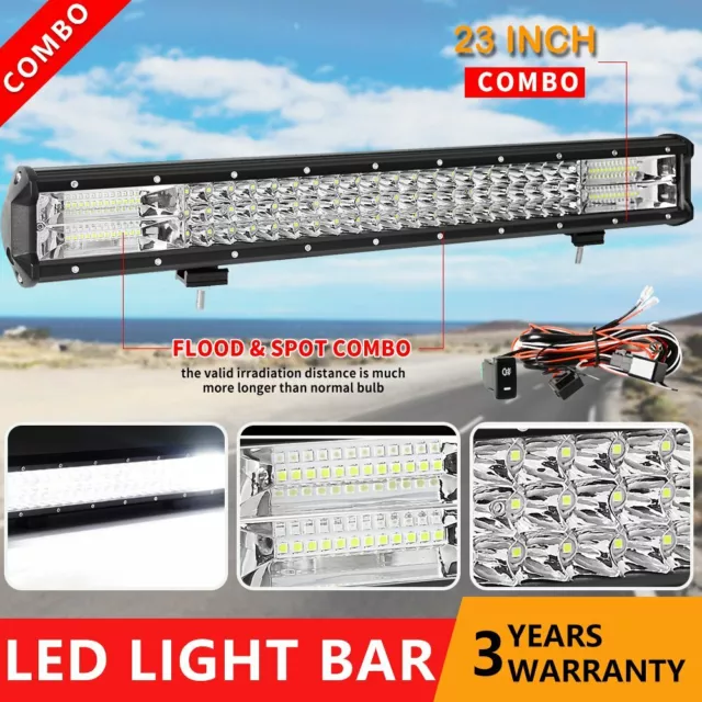 23inch LED Light Bar Flood Spot Offroad Work Driving Lamp for Jeep Truck + Wire