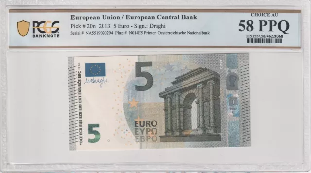 2013 AUSTRIA 5 Euro Banknote - N Prefix - P# 20n - UNC - PCGS 58 PPQ $35.00  - PicClick AU