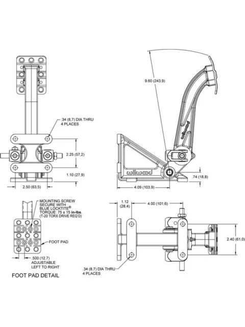 Wilwood Brake Pedal Assembly Floor Mount Aluminum Black Rectangle 6 (340-13831) 2
