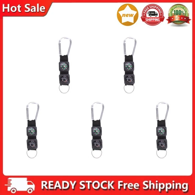 3 in 1 Carabiner Ring Black Compass Thermometer Hanger for Mountaineering Hiking