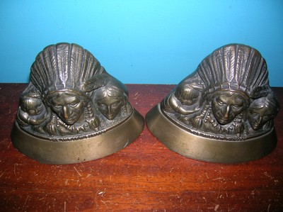 Antique Native American Indian family bookends, statuary or contumely, 7 i/2 lbs. 8