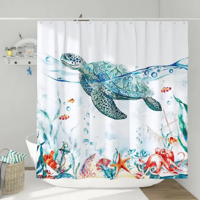 DESIHOM Nautical Sea Turtle Shower Curtain Set, Beach Coastal Theme Shower Curta