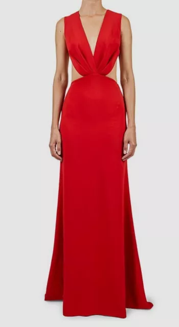 $2415 Elie Saab Women's Red Silk Cady Cutout Sleeveless Gown Dress Size 40