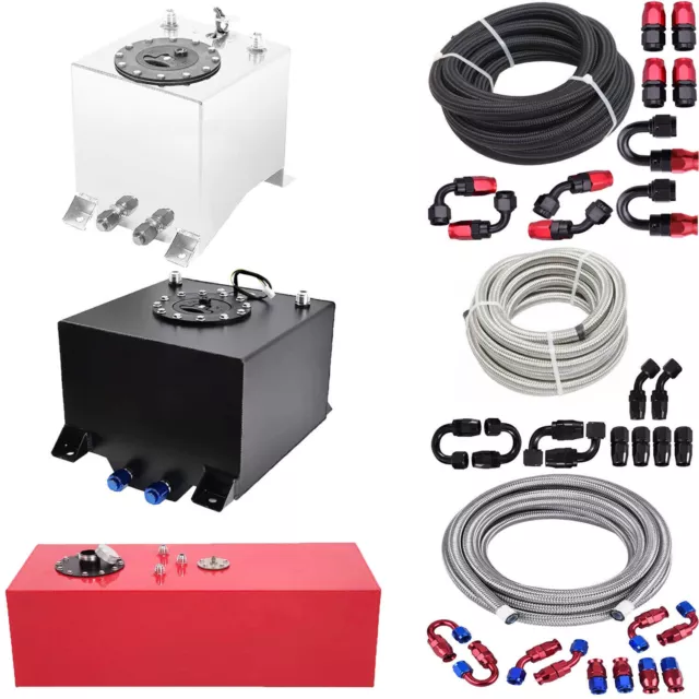 2.5/5/15 Gallon Aluminum Fuel Cell Tank &Level Sender AN10 Fuel Hose Fitting Kit