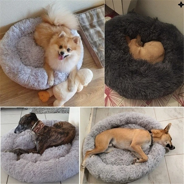 Dog Bed Donut Soft Round Plush Cat Beds For Calming Pet Anti Anxiety Washable