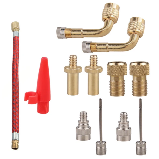 Kit Adaptateur De Valve Carehabi 21 Pièces - Laiton, Pour Vélos SV/DV/AV, Aiguilles à Ballons, Cônes, Capuchons - Range-tout Inclus