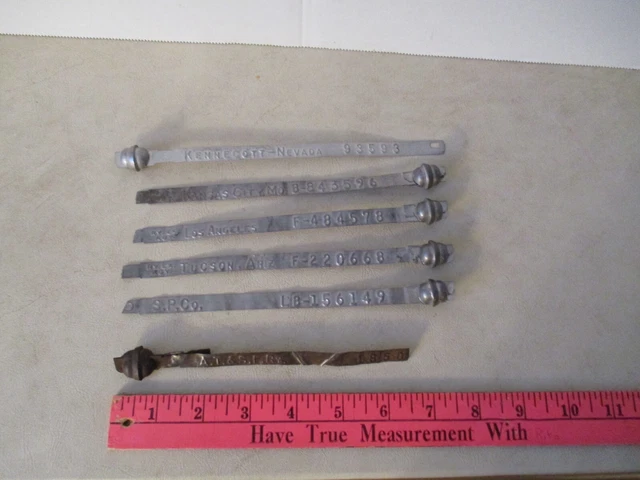 VINTAGE RAILROAD FREIGHT CAR METAL SEAL STRAPS Set of 6