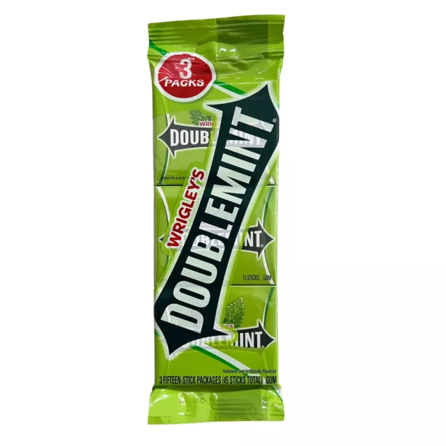 Wrigley's Doublemint Chicle, 3er Paquete (3 x 15 Rayas = 45 Unidad)