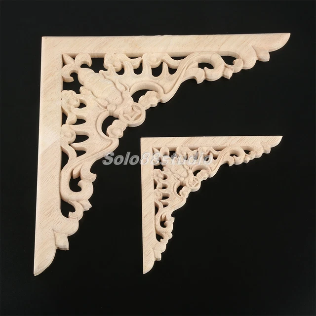 2x Unpainted Wood Carved Corner Onlay Applique Window Wall Bed Closet Door Decal