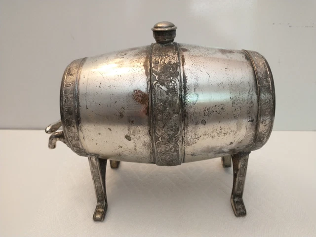 Vintage Dutch Silver Plate Barrel Liquor Dispenser w/ Engraved Monogram on End