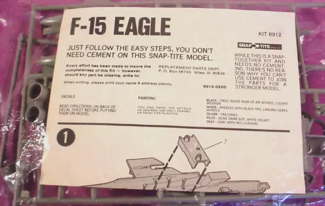 Monogram 1:100 USAF F-15 EAGLE Bagged Kit Snap Tite MODEL BUILDERS CLUB 6912