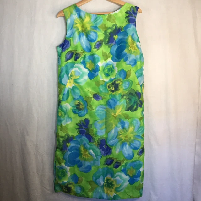 Blue Green Floral Sheath Dress Liberty House by Sidney Hawaii Size M