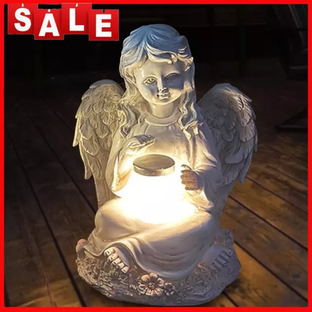 Resin Sitting Angel Wing Statue Art Solar Lamp Garden Ornament Home Decor (Girl)